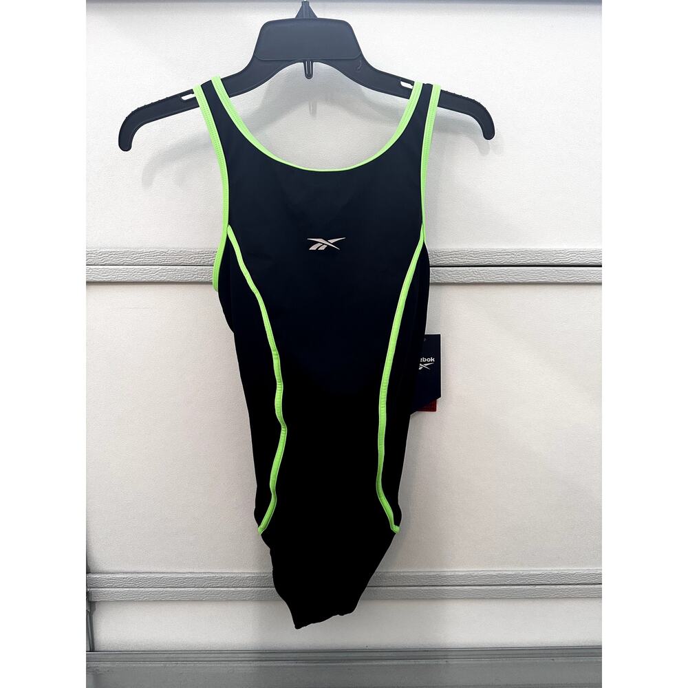 Reebok One Piece Soft Cup Padded Antimicrobial Green Lining Swimsuit Women SZ 8